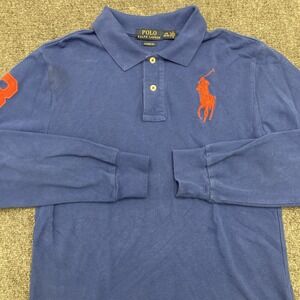 Polo Ralph Lauren Shirt Boys L 14-16 Youth Red Big Pony Navy Rugby Long Sleeve